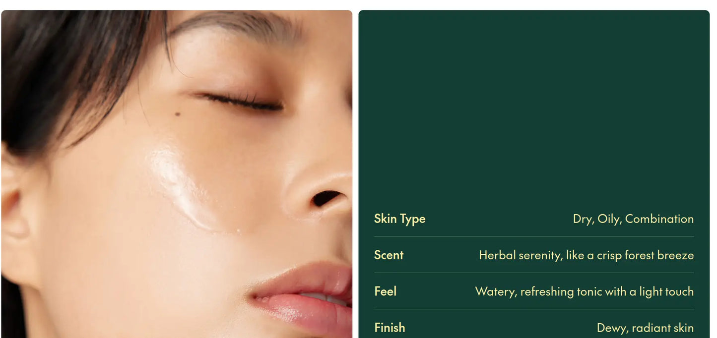 Close-up of a woman with glowing skin after applying PURITO Seoul Wonder Releaf Centella Toner 200ml, highlighting its dewy, radiant finish and refreshing, watery texture.