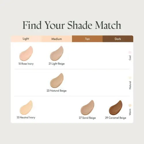 A sleek minimalist shade-matching chart for purito wonder releaf centella bb cream 30ml in rose ivory to caramel beige tones