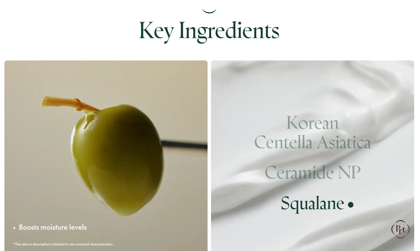 Close-up of a fresh green plant stem with a droplet, highlighting natural ingredients and a creamy white texture with text listing Korean Centella Asiatica, Ceramide NP, and Squalane for PURITO Wonder Releaf Centella Cream 50ml.
