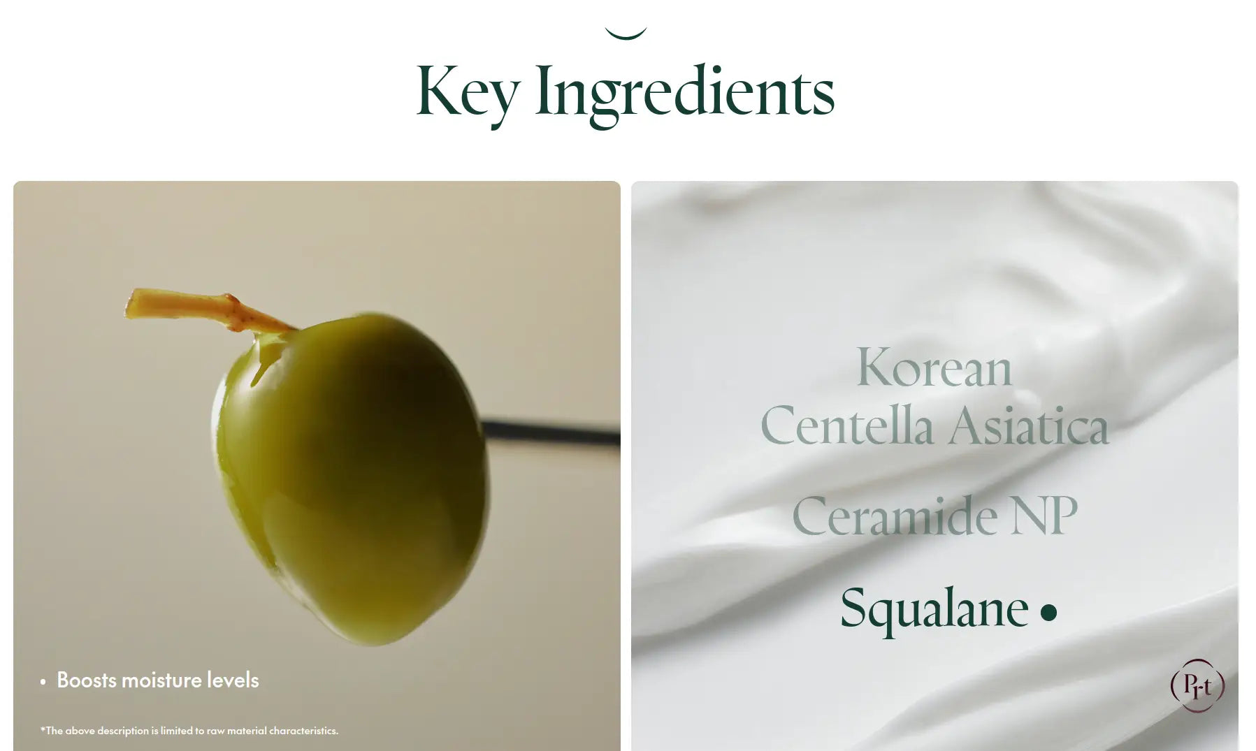 Close-up of a fresh green plant stem with a droplet, highlighting natural ingredients and a creamy white texture with text listing Korean Centella Asiatica, Ceramide NP, and Squalane for PURITO Wonder Releaf Centella Cream 50ml.