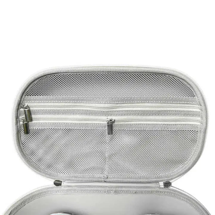 Open hard shell case with mesh zippered compartments for organizing accessories, designed as Wearable Breast Pump Case Waterproof Shockproof Hard Shell Carry case for Wearable Breast Pump,Breast Pump Case for,Hard Breast Pump Storage Pumping Carrying Ca.