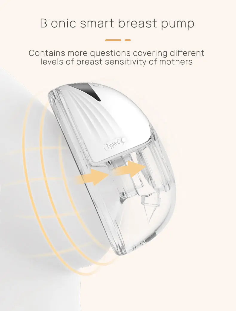 Wearable Electric Breast Pump for Breast Feeding Pump BPA-Free Hands-Free 4 Modes and 12 Levels Breast Pump with LED Display, 1 piece shown with bionic smart breast pump design illustrating comfort for different breast sensitivity levels.