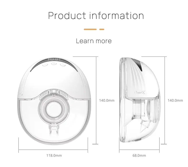 Dimensions diagram of the Wearable Electric Breast Pump for Breast Feeding Pump BPA-Free Hands-Free 4 Modes and 12 Levels Breast Pump with LED Display, 1 piece, showing width, height, and depth measurements in millimeters.