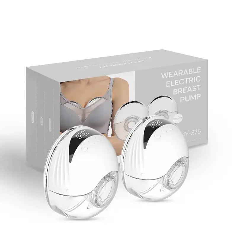 Wearable Electric Breast Pump for Breast Feeding Pump BPA-Free Hands-Free 4 Modes and 12 Levels Breast Pump with LED Display, 2 piece, shown with modern design and packaging.
