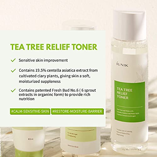 iUNIK Tea Tree Relief Toner 200ml + iUNIK Tea tree Relief Serum 50ml + iUNIK Calendula Complete Cleansing Oil, 200ml