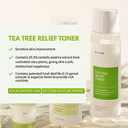 iUNIK Tea Tree Relief Toner 200ml + iUNIK Tea tree Relief Serum 50ml + iUNIK Calendula Complete Cleansing Oil, 200ml