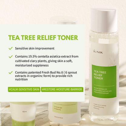 iUNIK Tea Tree Relief Toner 200ml + iUNIK Tea tree Relief Serum 50ml + iUNIK Centella Bubble Cleansing Foam, 150ml